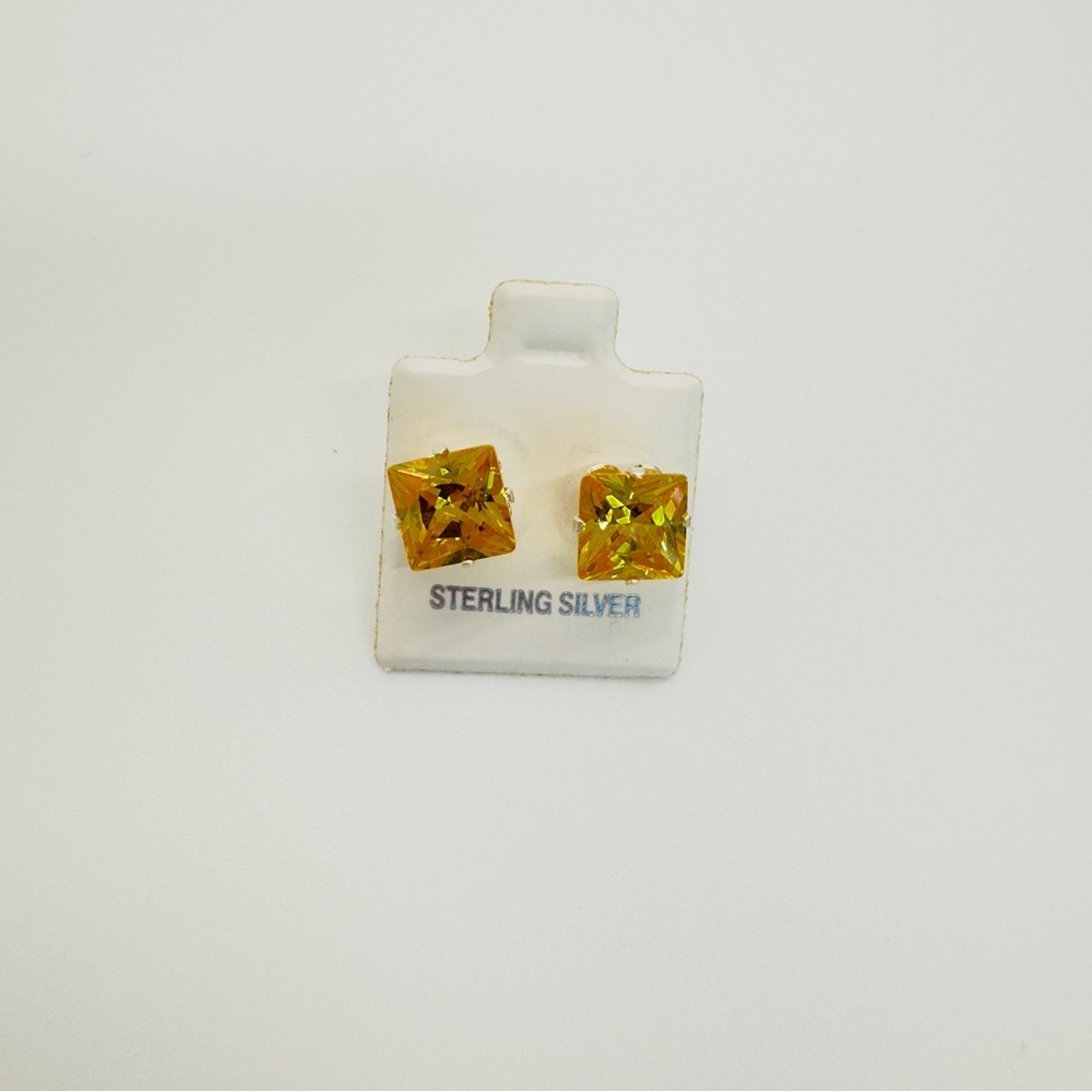 Brand New 8mm Gold Yellow Square CZ 925 Sterling Silver Earrings